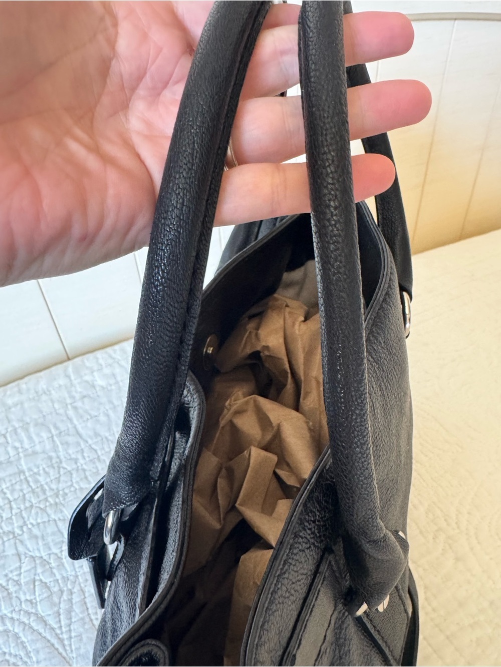 Michael Kors Hamilton Black Leather Satchel with Signature MK Lock & Key - Picture 3 of 13
